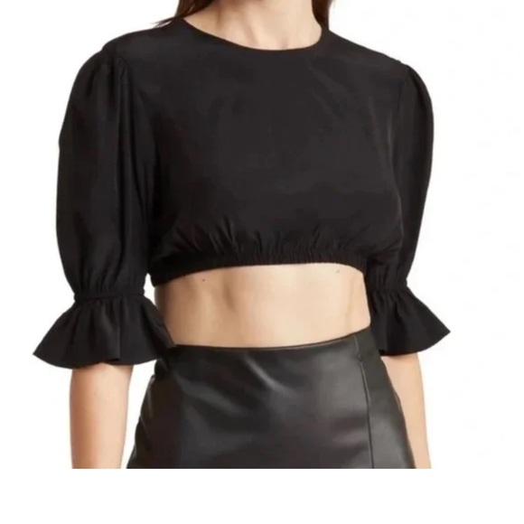 WeWoreWhat Black Crop top with flare sleeves - Picture 2 of 11